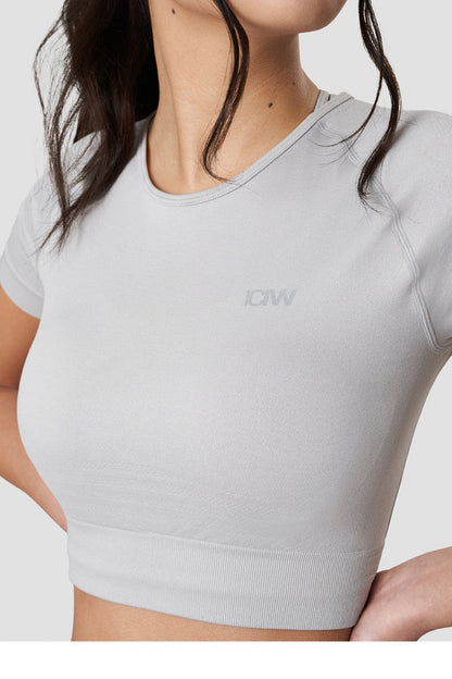 define seamless cropped t-shirt light grey wmn