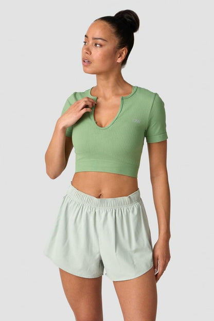 ICANIWILL - Ribbed Define Seamless Cropped T-shirt - Light Green