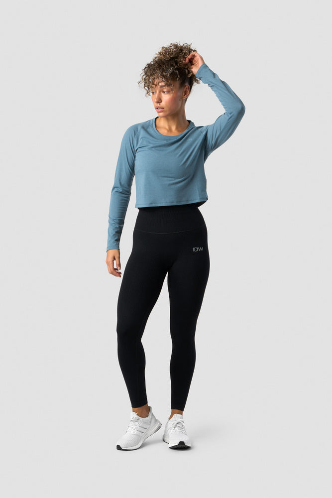 stride cropped long sleeve wmn steel blue